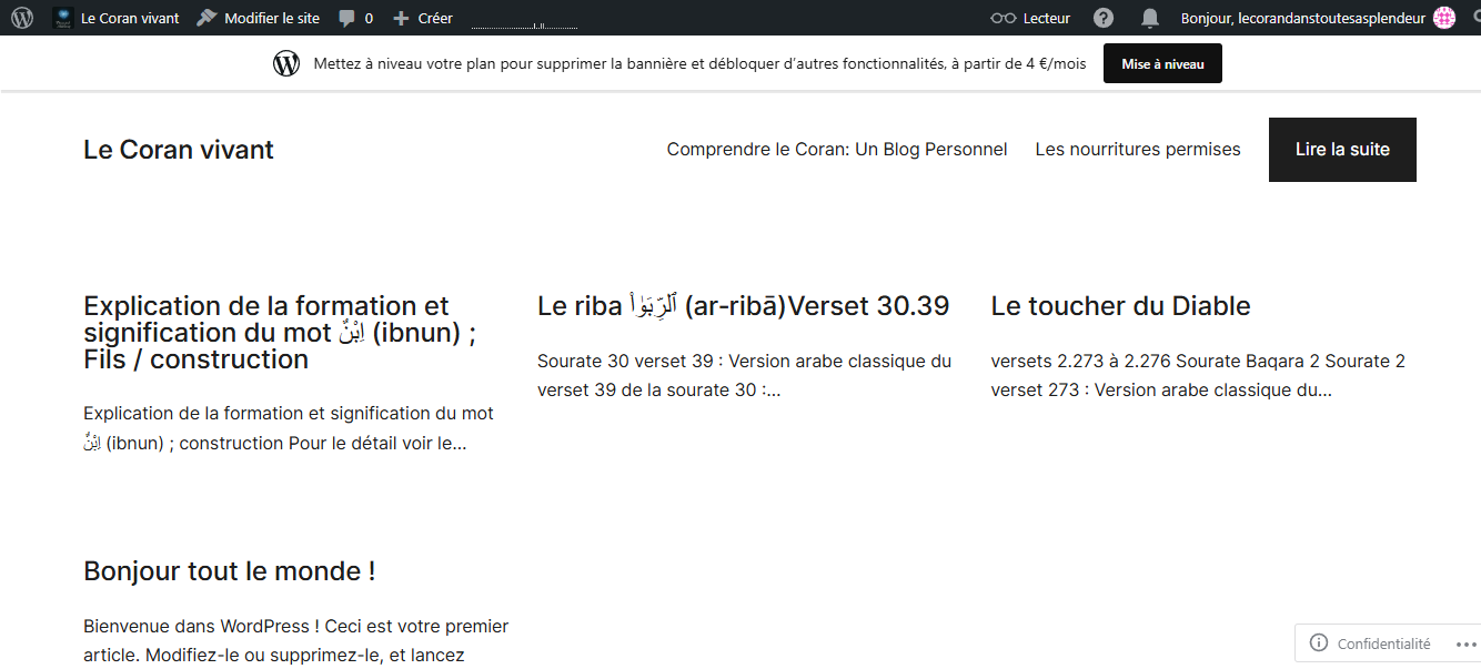 Lien vers :  Le Coran Vivant   https://lecoranvivant.wordpress.com/